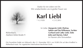 Traueranzeige von Karl Liebl von Pegnitz-Zeitung